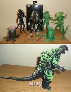 NECA glow Stalker Predator (Non-mint), two Aliens, Reactor Glow Godzilla+ more